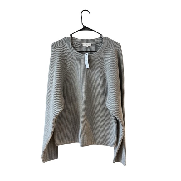 NEW J. Crew Raglan Fitted Waist Ribbed Crewneck Sweater Plus Size XXL Gray Crop - Picture 2 of 12